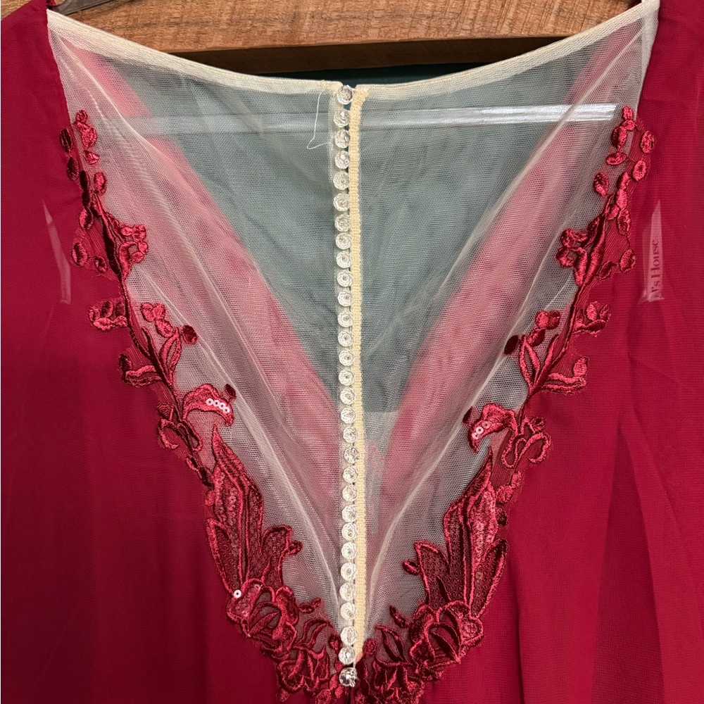 NWT JJs House Burgundy Bridesmaid Formal Prom Ren Fair Dress with Cape - Picture 9 of 13
